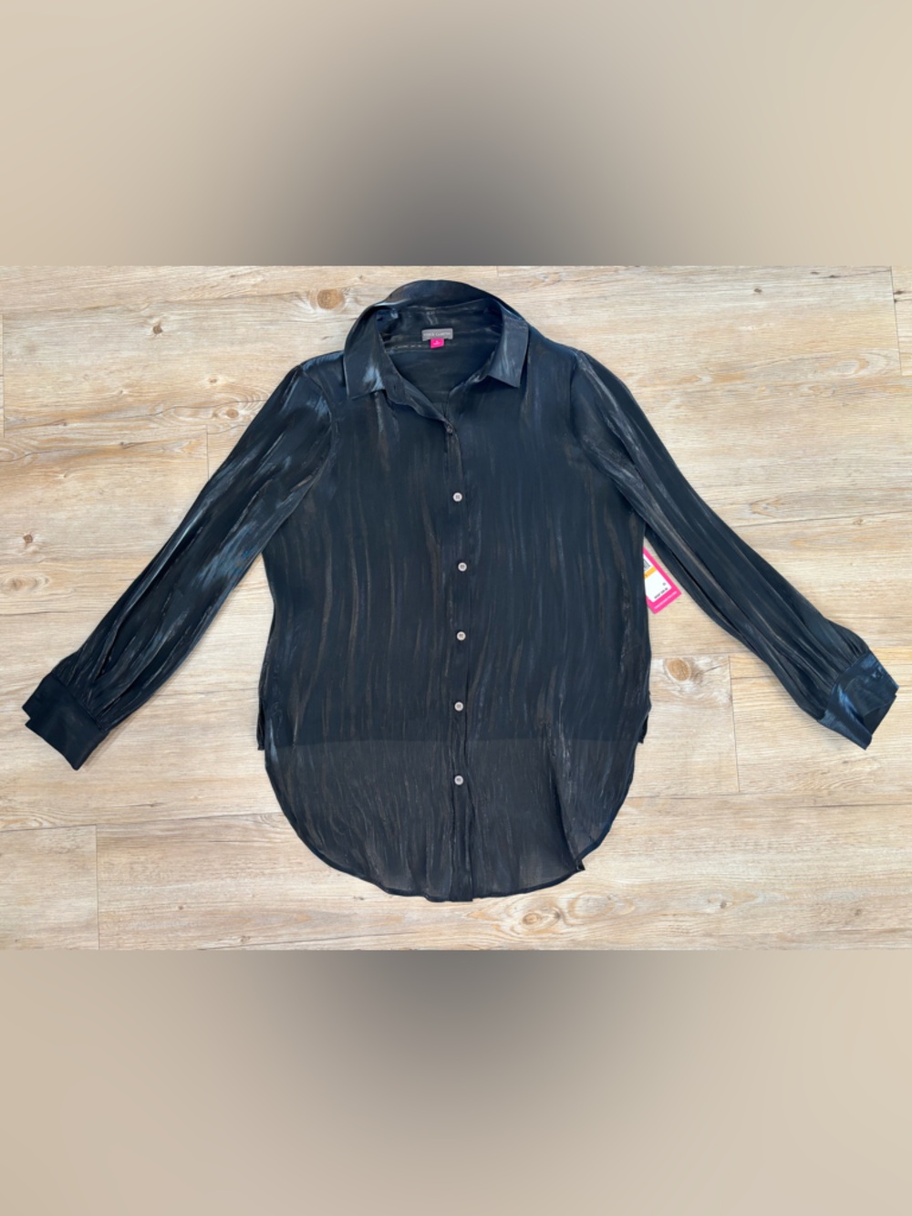 Vince Camuto Black Sheer Long-Sleeve Button Front Blouse